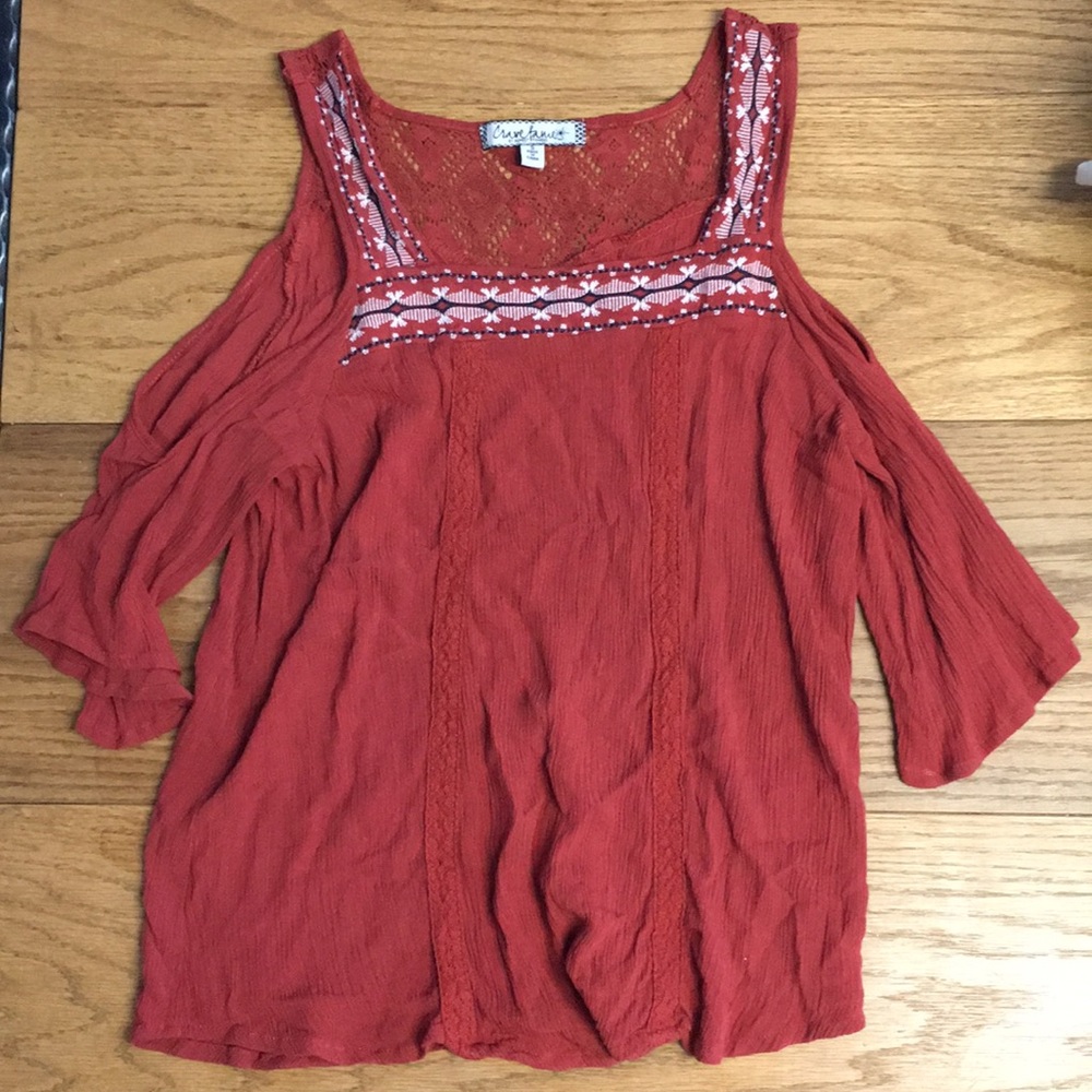 Small coral off the shoulder blouse